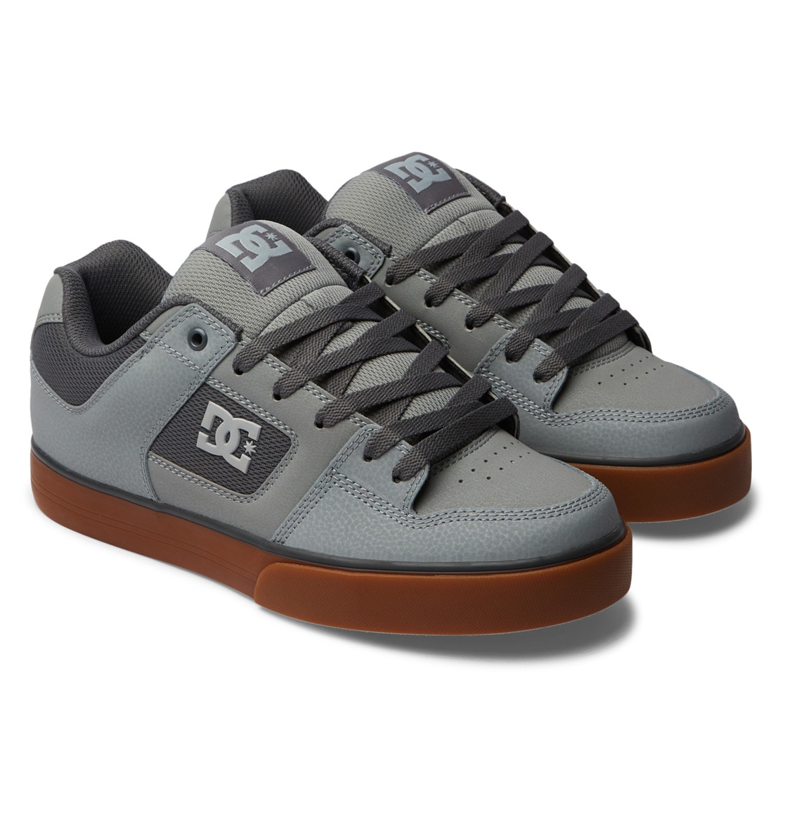 Sneaker DC SHOES "Pure", Herren, Gr. 11,5(45), grau (carbon, gum), 55.4% Leder, 44.6% Synthetikmaterial, Schuhe Skaterschuh Sneaker low