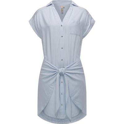 Blusenkleid RAGWEAR "Bahaya Stripe", Damen, Gr. L (40), Normalgrößen, blau (hellblau), 100% Viskose, modisch, figurumspielend ca. Mitte Oberschenkel, V-Ausschnitt, Kurzarm weit Umschlagbund, Kleider, gestreiftes Damen Sommerkleid mit Bindeband Image