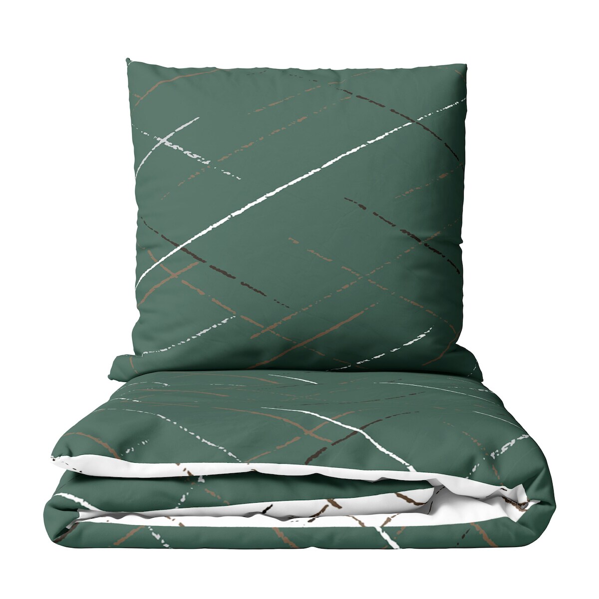 Leonado Vicenti Bettwäsche Baumwolle 155x200 cm Wendeseite Streifen Grün Kissenbezug 80x80 cm Pflegeleicht mit Reißverschluss 4 Teilig Image