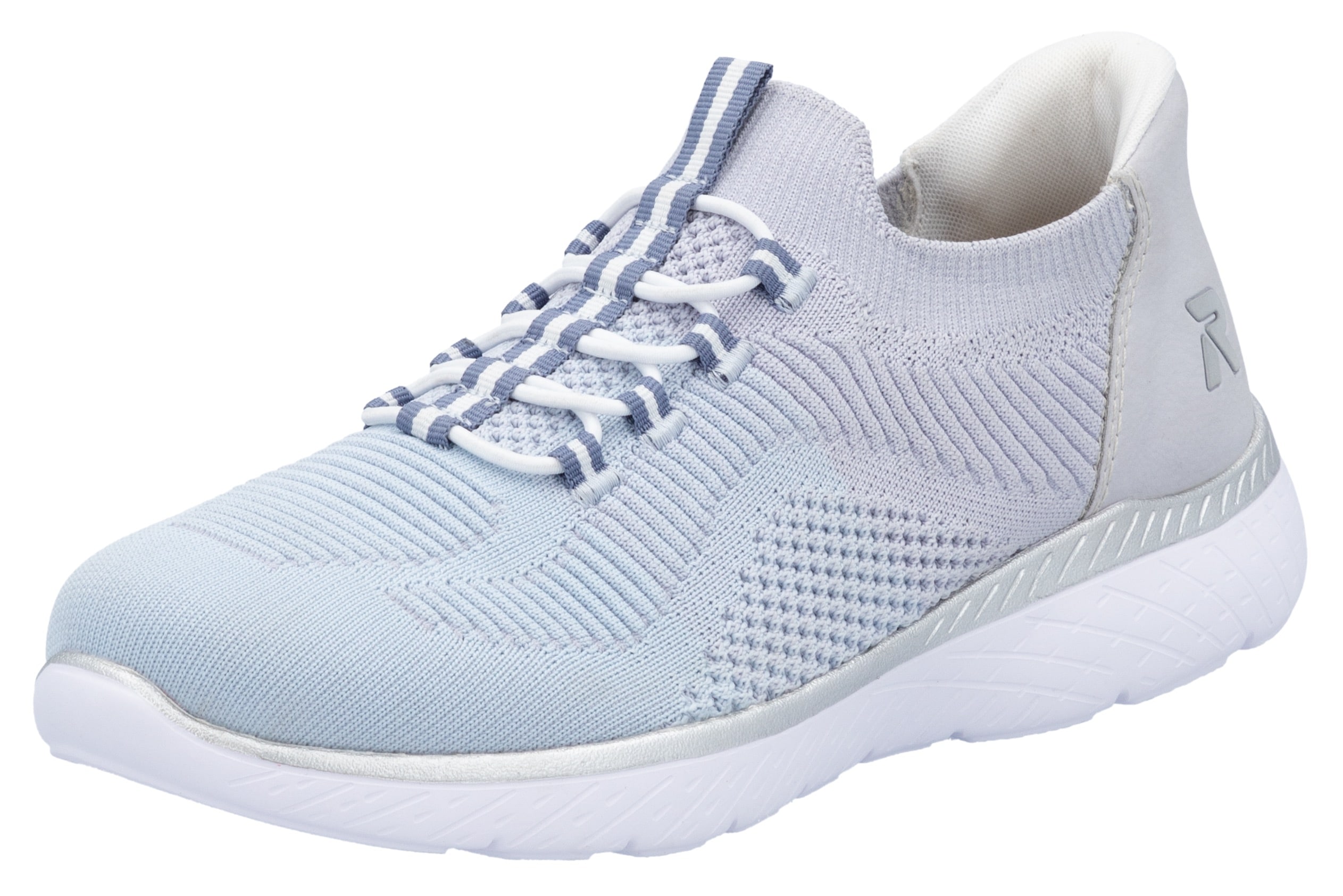 Slip-On Sneaker RIEKER SPORT "Ready2GO", Damen, Gr. 39, blau (hellblau), Lederimitat, Textil, Schuhe, Halbschuh, Freizeitschuh, Slipper mit MemoSoft-Innensohle