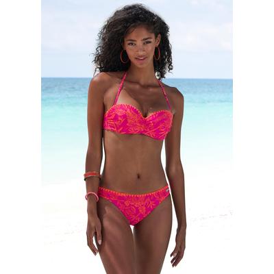 Bügel-Bandeau-Bikini VENICE BEACH "Kensi", Damen, Gr. 38, Cup A, bunt (orange, pink bedruckt), Xtra Life LYCRA, Bikini-Sets, mit kontrasfarbener Häkelkante, Topseller Image