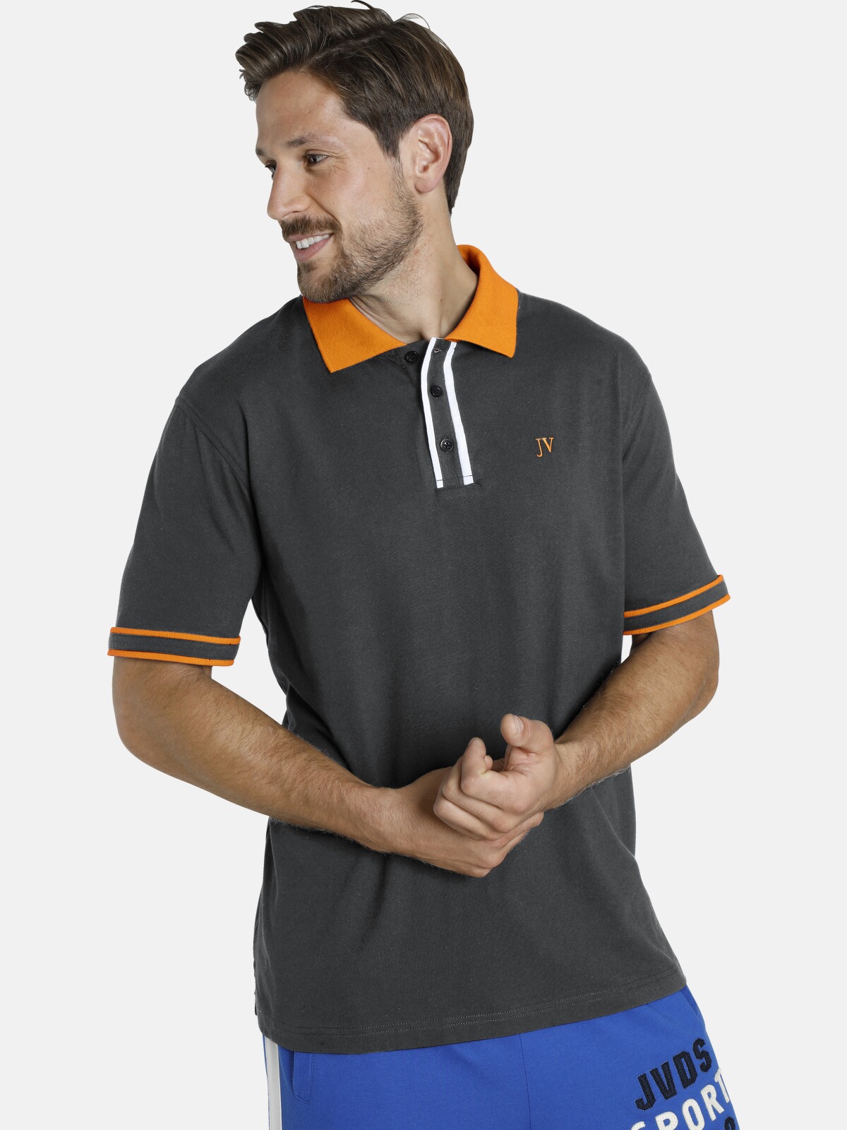 Poloshirt JAN VANDERSTORM "Poloshirt ISFRIED", Herren, Gr. 5XL, grau (dunkelgrau melange), Obermaterial: 50% Baumwolle CO. 50% Polyester COOLMAX PES(Coolmax)., Shirts