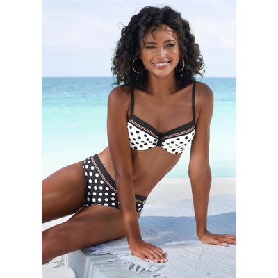 Bügel-Bikini LASCANA, Damen, Gr. 40, Cup C, schwarz (schwarz, creme), Recycling-Polyamid, gepunktet, Bikini-Sets, mit süßen Tupfen Image