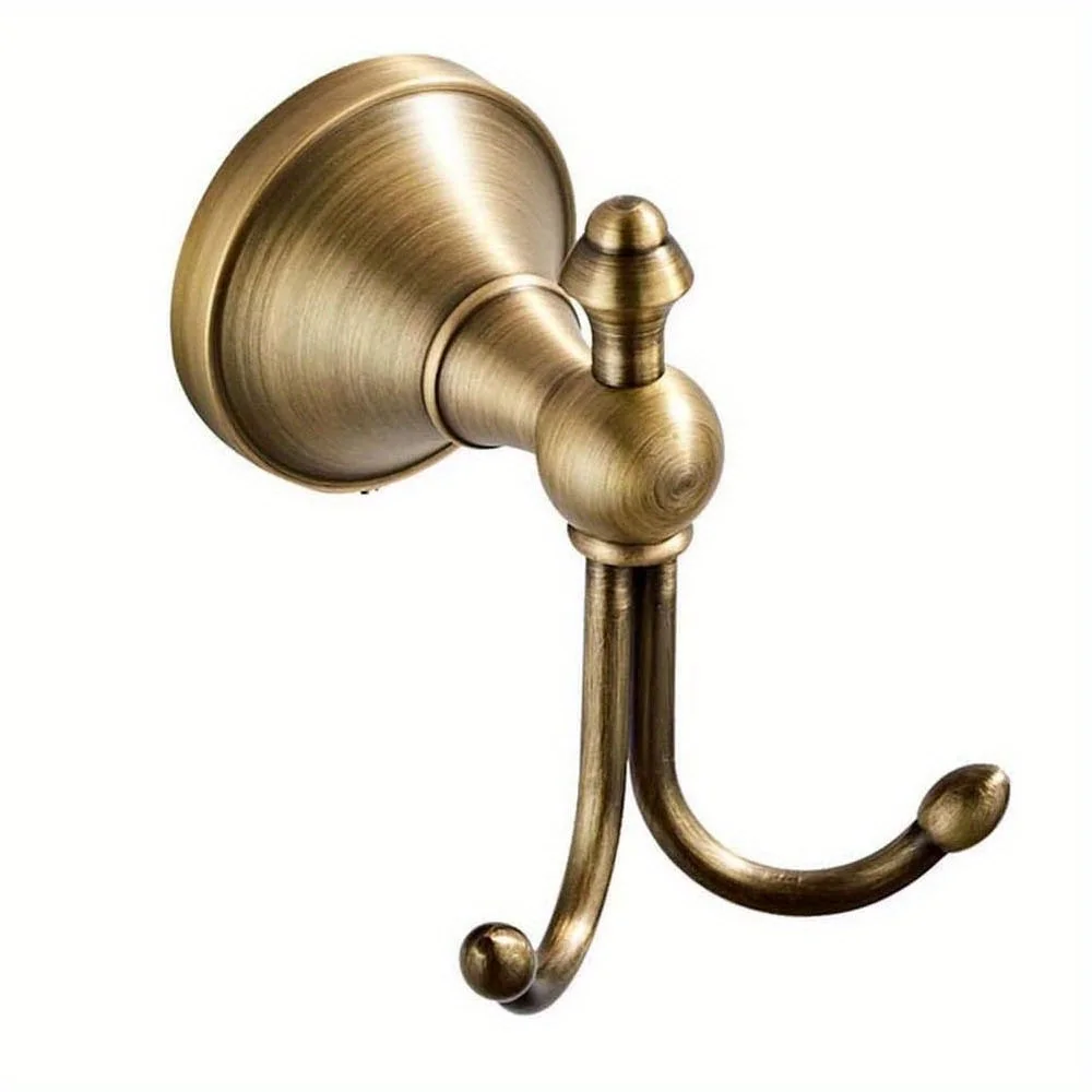 Solid Brass Double Hooks Towel Rack, Antique Bath Robe Hook, Vintage Bathroom Door Clothes Hanger for Bathroom Kitchen