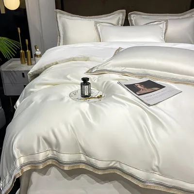 Luxury Embroidery King Size 600TC Egyptian Cotton Soft Smooth Duvet Cover Sheet Set Fitted Sheet Pillowcases Hotel Bedding Set