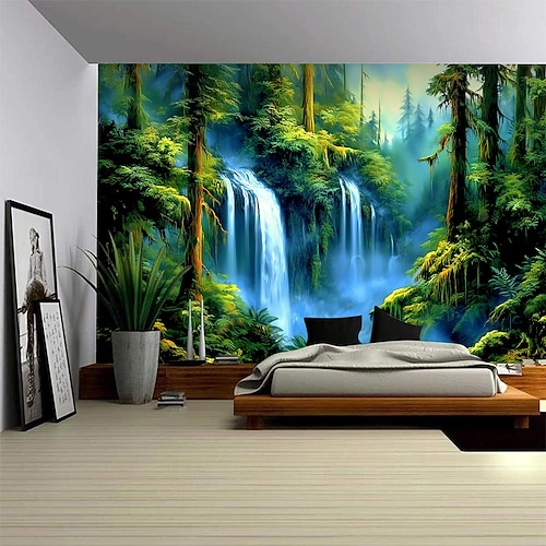 Landschaft Wald Wasserfall hängender Wandteppich Wandkunst großes Wandteppich-Mural-Dekor Fotografie Hintergrunddecke Vorhang Heim Schlafzimmer Wohnzimmer Dekoration Image