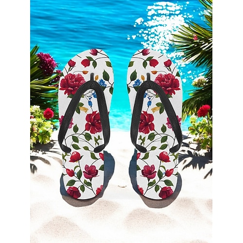 Bunte Flip-Flops mit Blumenmuster für Damen – lebendige Strandsandalen im Bohème-Stil für den Sommer am Pool und im Resort Image
