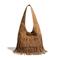 Boho-Umhängetasche mit Fransen für Damen, Hobo-Handtasche – Vintage-Handtasche aus Wildlederimitat für Musikfestivals, Freizeitausflüge und Reisen