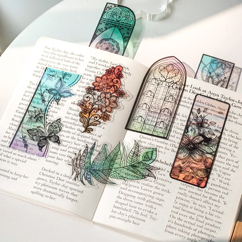 6 teile/satz Schmetterling Feder Blume Traum fänger Lesezeichen PVC matt Lesebuch Mark Retro Buch Seite Marker Briefpapier Lieferungen Image