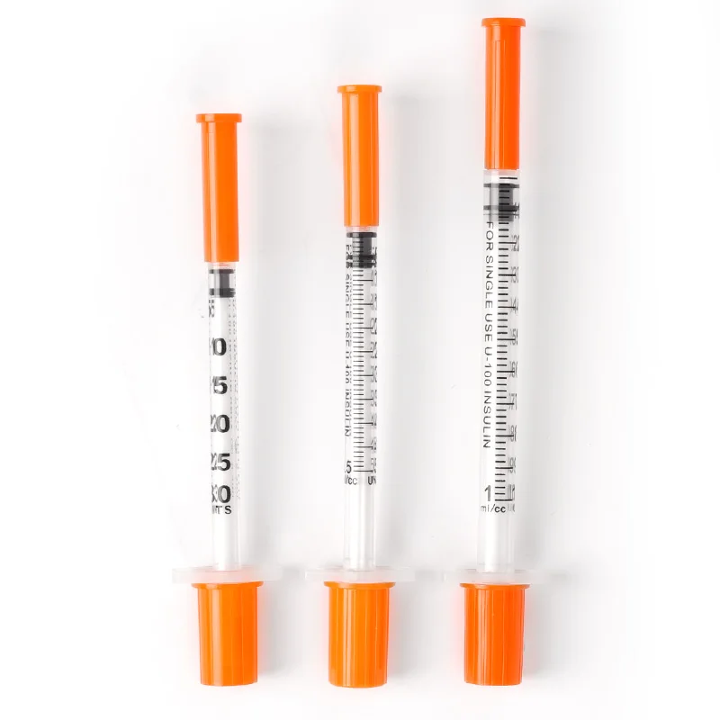 50/100Pcs 0,3/0,5/1ML Einweg Kunststoff Veterinär Spritze Orange Kappe Sterile Insulin Spritze Mit Nadeln für Haustier Nutztiere Image