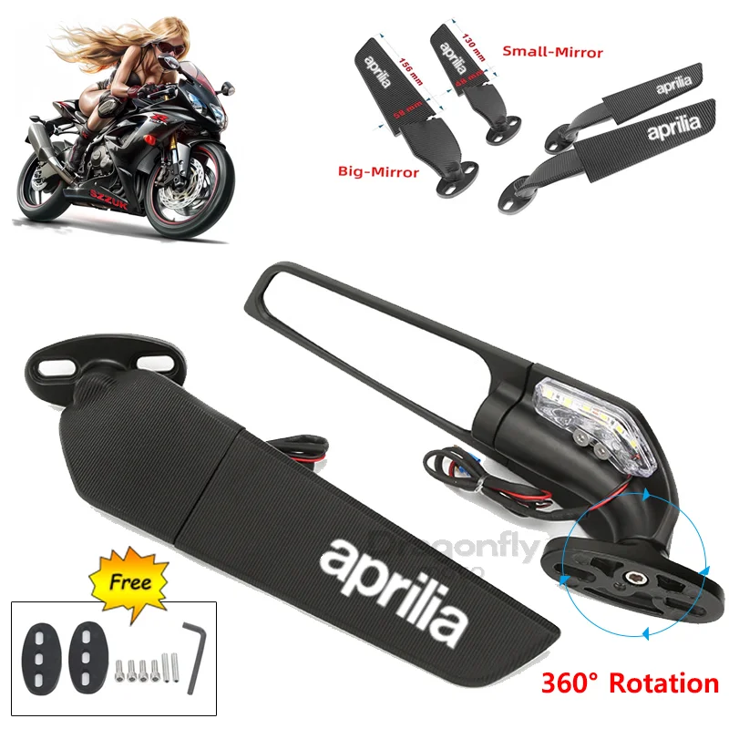 Motorrad Flügel Spiegel Für Aprilia GPR250R APR250 rs660 RS125 RS250 Einstellbare Dreh Rück Seite Spiegel MIT LOGO Image