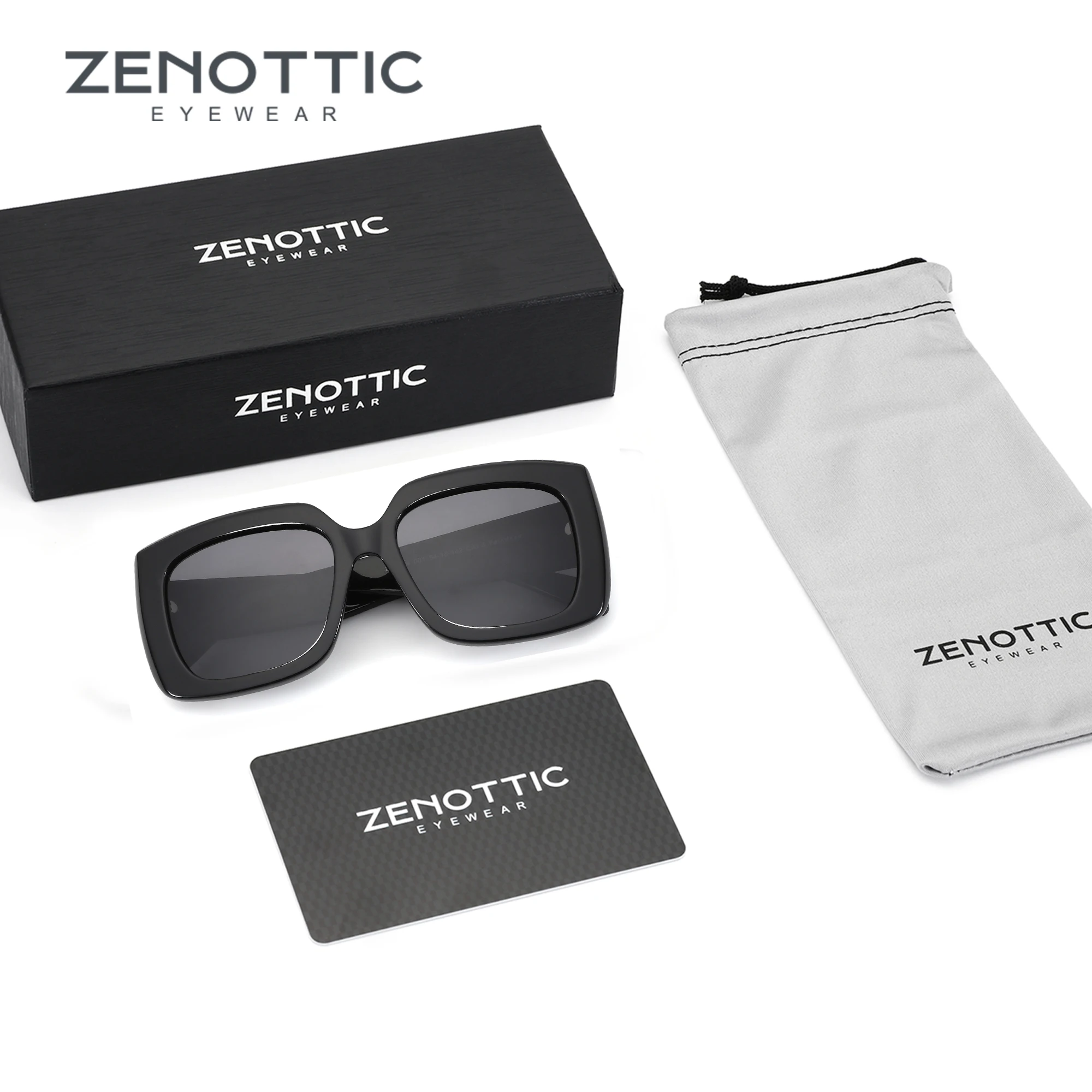 ZENOTTIC Modische große rechteckige polarisierte Sonnenbrille, UV400-Schutz, handgefertigte quadratische Sonnenbrille aus Acetat für Damen Image