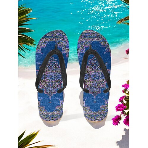 Boho-Flip-Flops für Damen im Ethno-Stil – Strandsandalen mit Vintage-Tribal-Muster, bequeme Sommerpantoffeln für Reisen und Festivals Image