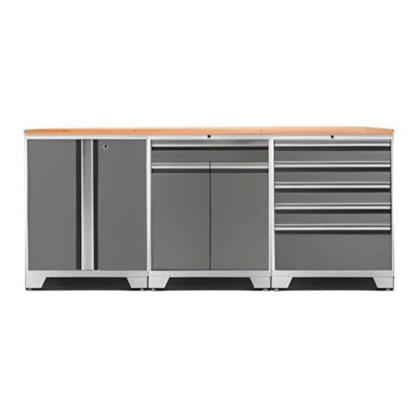 NewAge Garage Cabinets PRO Platinum 4-Piece Workbench Set with Bamboo Top