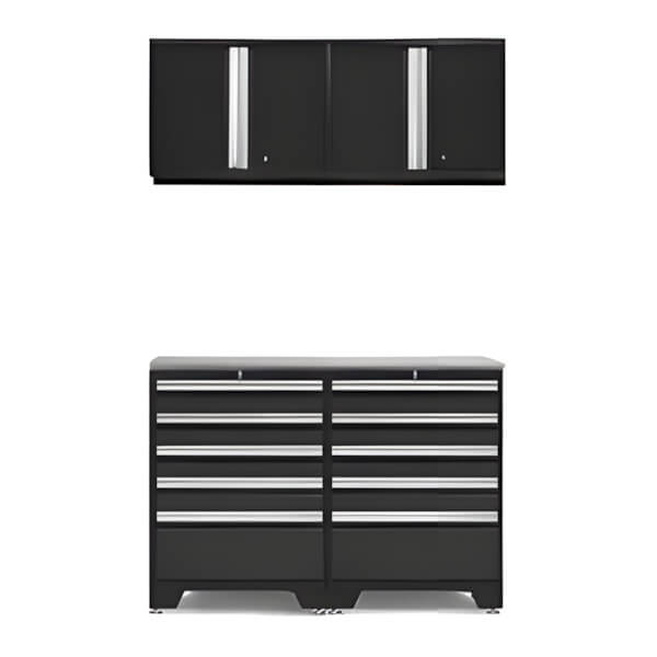 NewAge Garage Cabinets PRO Black 5-Piece Workbench System with Stainless Steel Top