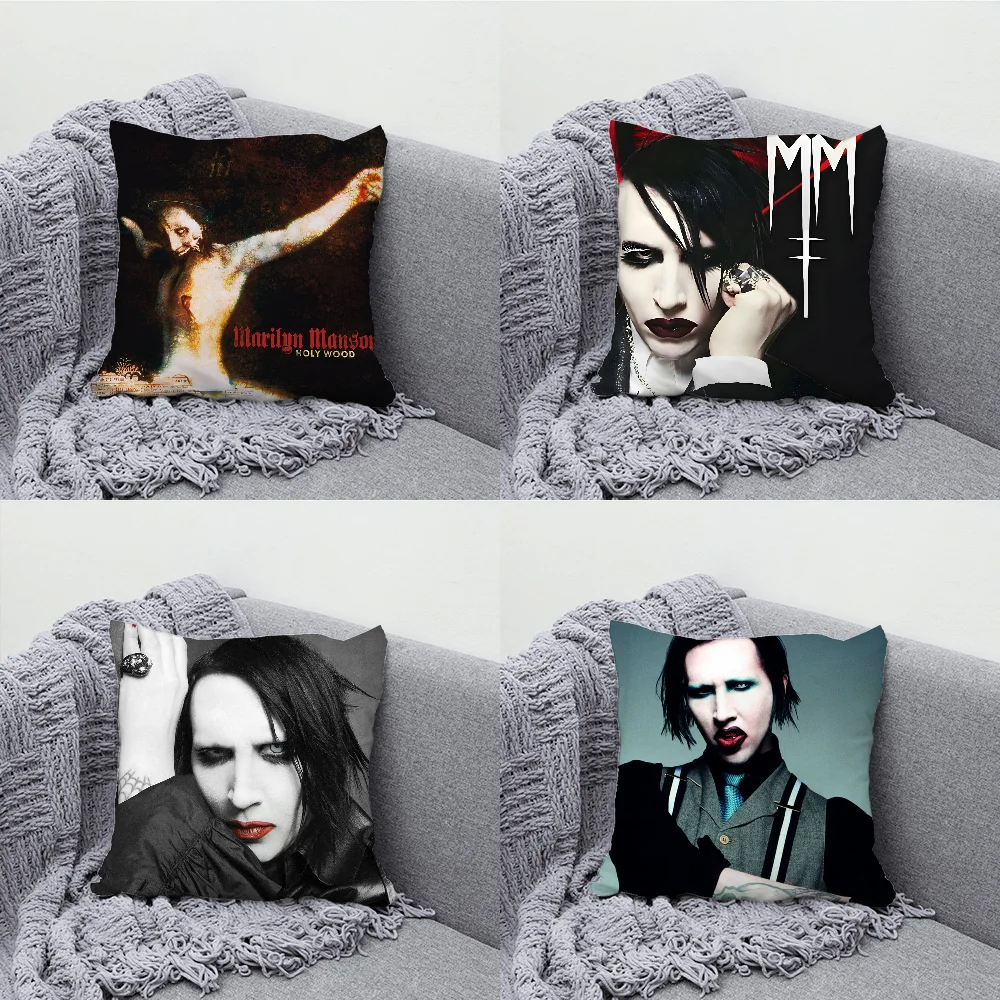 Music M-Marilyn Manson Kissenbezug, weiche Kissenbezüge für Bauernhaus, Sofa, Dekoration, Heimdekoration und Schutzkissenbezug Image