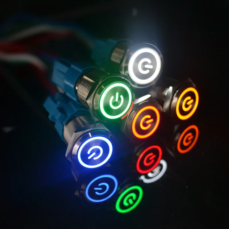 16 mm LED-Licht, 12 V, 24 V, 220 V, selbstsichernd, selbstreset, Auto-Startknopf, Metall-Drucktastenschalter Image
