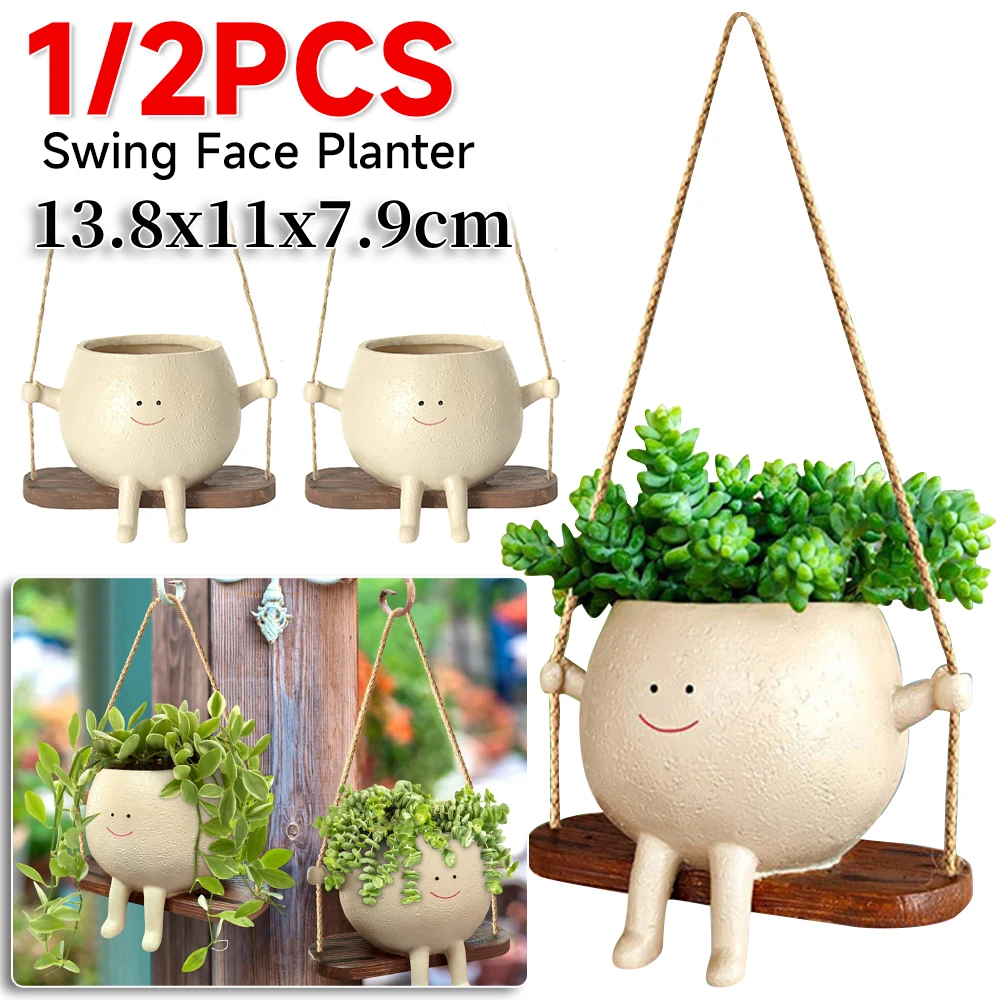 1-2PCS Blumentopf Schwingen Topf Hängen Gesicht Pflanzer Wand Pflanzer Schaukel Lächelndes Gesicht Pflanzer Topf Blumentopf hause Garten Dekoration Image