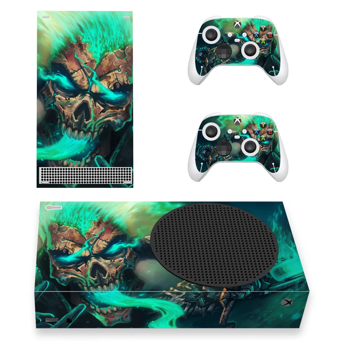 Grün Schädel Haut Aufkleber Aufkleber Cover für Xbox Serie S Konsole und 2 Controller Xbox Serie Slim Haut Aufkleber Vinyl Image