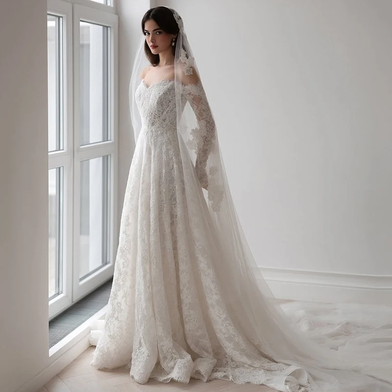 Eightree 2025, A-Linie, Spitze, Brautkleider, Boho-Strand, herzförmig, langärmelig, Brautkleid, Damen, Hochzeit, Abschlussball, individuell gestaltet