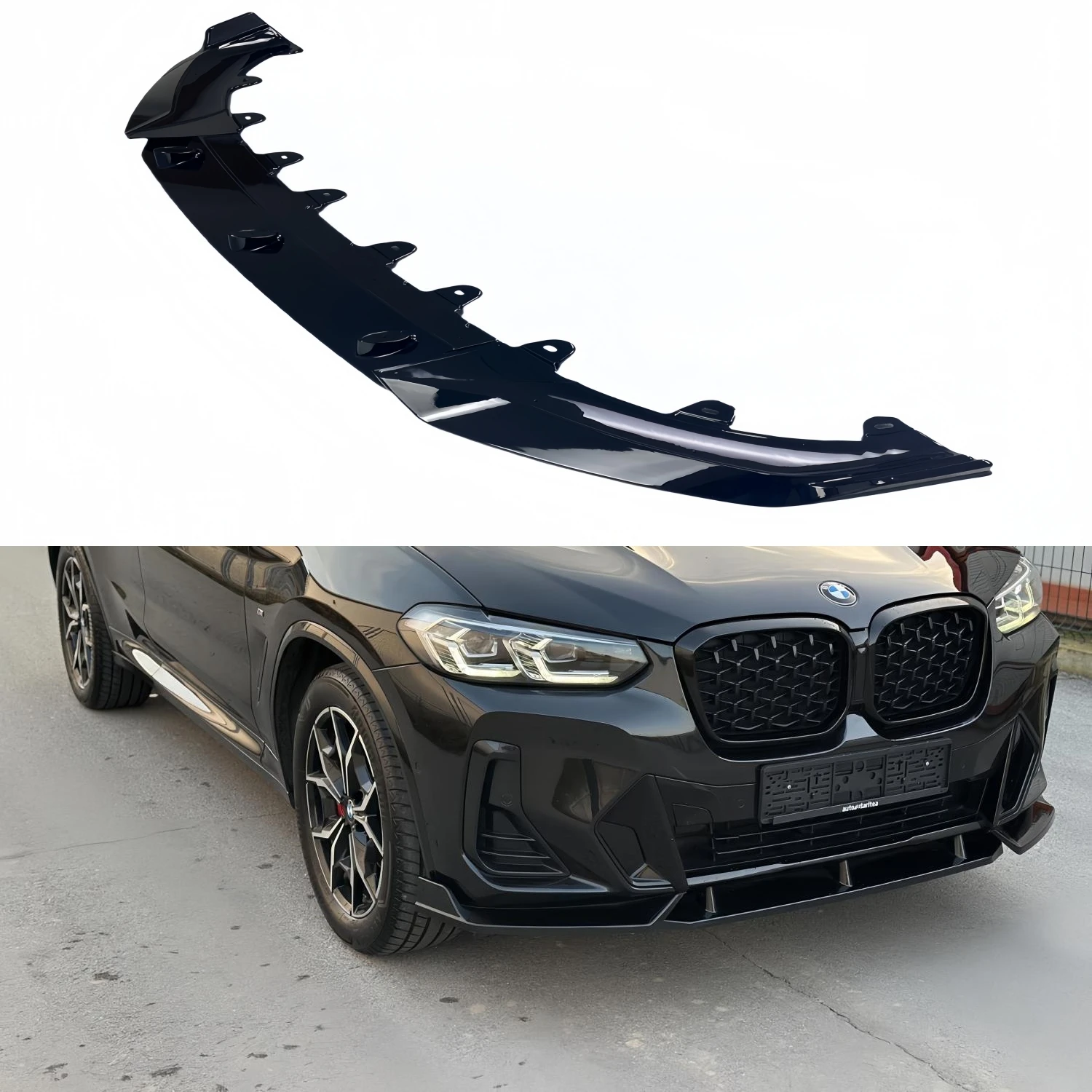 MP Style Glanzschwarzer Frontstoßstangen-Lippensplitter für BMW X3 G01 X4 G02 IX3 G08 25d 30d M40i M40d M Sport 2022-2024 Facelift Tuning Image