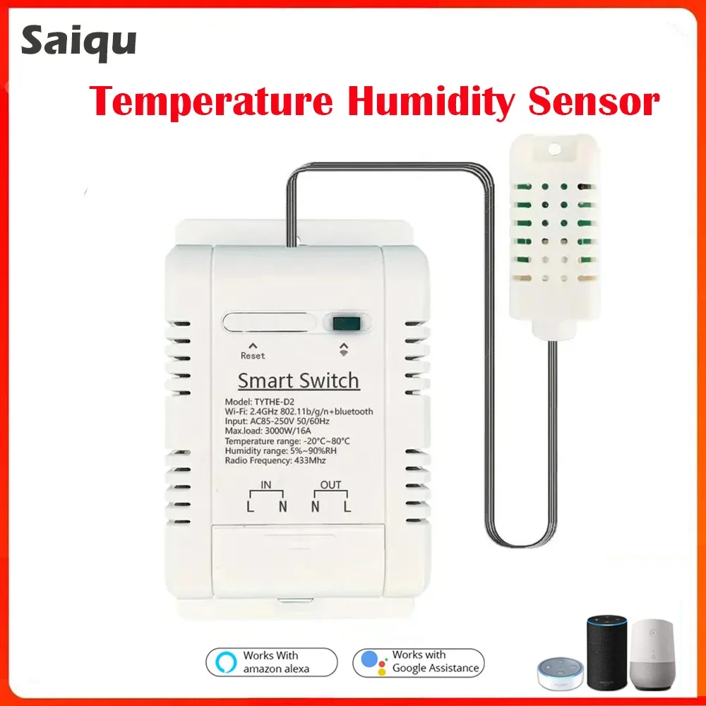 Tuya Smart 85-250V AC 220V WiFi Relais Mit Temperatur Feuchtigkeit Überwachung Sensor Schalter Thermostat Alexa Alice kompatibel Image