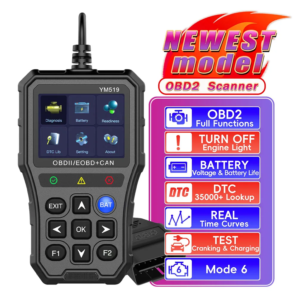 Code Reader YM519 Auto Diagnose Tool OBD2 Code Reader Batterie Tester Mehrsprachige Fehler Code Scanner Überprüfen Motor System Image
