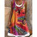 Per donna Mini Abito Vestito T-Shirt Vestito Estivo Abito a trapezio Vacanza Casual Spiaggia Quotidiano Vestibilità regolare Floreale Grafico Senza Maniche Collo a U Bianco Rosso Marrone Verde Estate