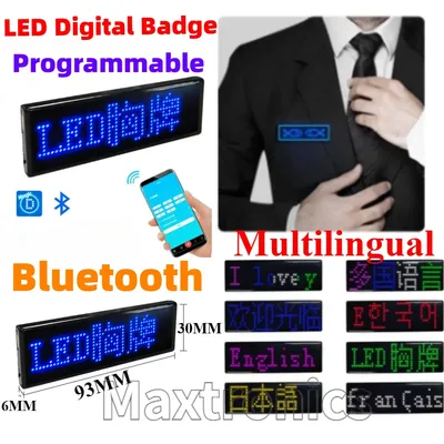 NEW DIY Multilingual LED Digital Badge USB Bluetooth Programmable HD Text Name Badge Scrolling LED