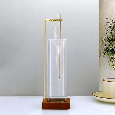 Incense Holder Wooden Incense Holder for Sticks with Glass Ash Catcher Anti-Ash Flying Incense Burner for Yoga Home Decor