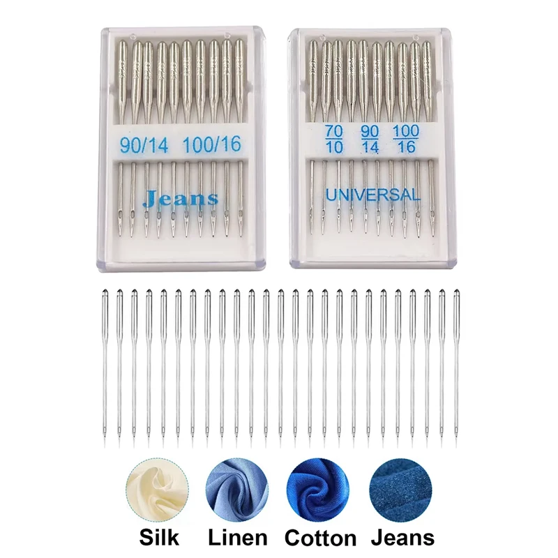 2Box/Set Universal Jeans Stainless Steel Needles Sewing Machine Supplies for Singer Brother Janome Varmax Sizes70/10 90/1