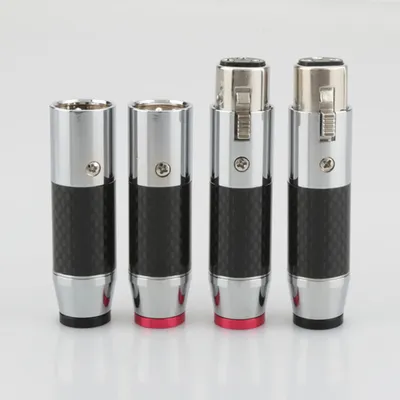 4Pcs(2 pairs) Hi-end Rhodium /Gold Plated Carbon Fiber 3Pin XLR Plug Balanced Cable HIFI XLR