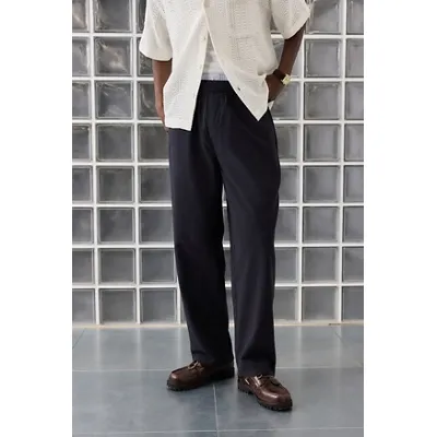 Loom Black Seersucker Trousers - Black 28W 32L at Urban Outfitters