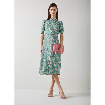 Valerie Cream Horses Print Belted Shirt dress, Natural Ecru