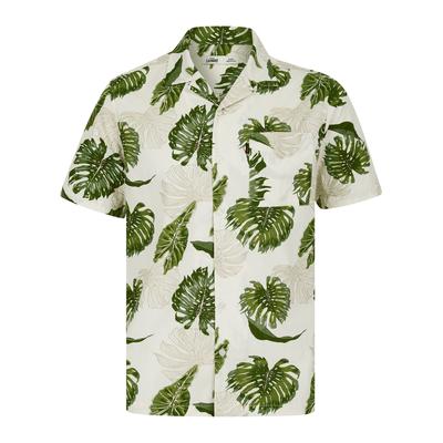 Shirts Hoja Tropical Palm Print Short Sleeve Open Collar Cotton Hawaiian Shirt in Green Leaf / XL - Tokyo Laundry