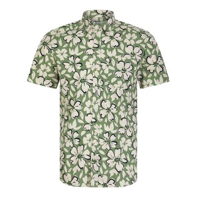 Shirts Abstracto Tropical Floral Print Short Sleeve Cotton Hawaiian Shirt in Hedge Green / M - Tokyo Laundry