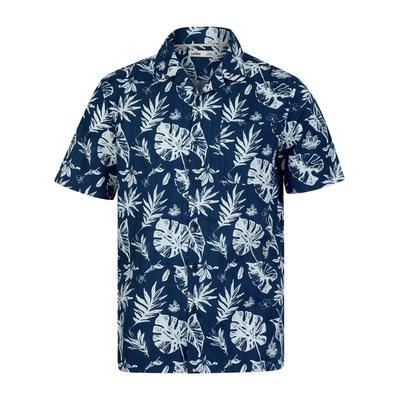 Shirts Patron de Hojas Tropical Palm Print Short Sleeve Open Collar Cotton Hawaiian Shirt in Ensign Blue / S - Tokyo Laundry
