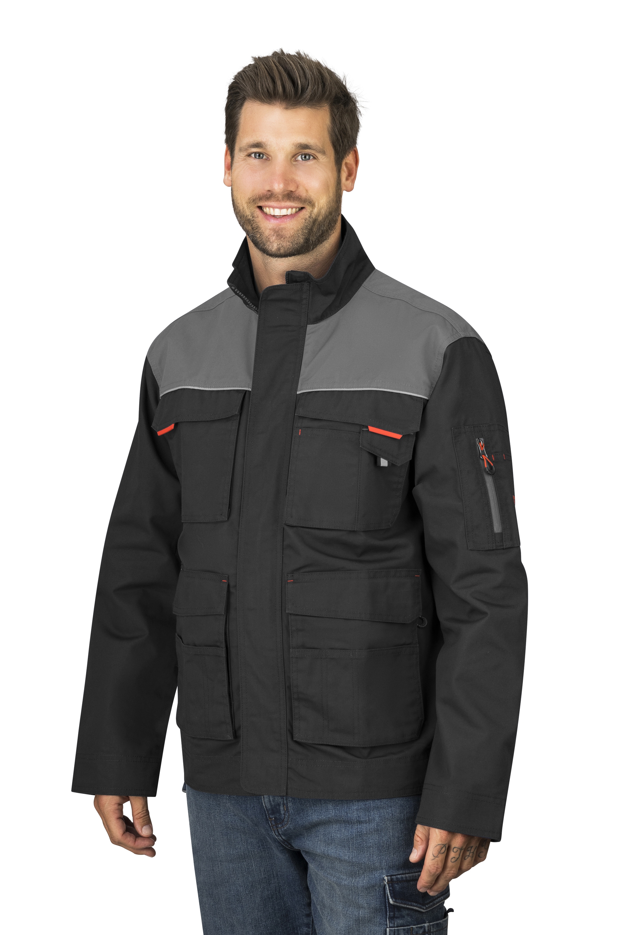 Arbeitsjacke HERO BY JOHN MEDOOX "JUSTIN Utility Jacket Workwear Arbeitsjacke", Herren, Gr. XXL, grau (anthra, schwarz), angeraute Sweatware, 65% Polyester, 35% Baumwolle, regular fit, Jacken, Arbeitsjacke Funktionsqualitätfür Herren
