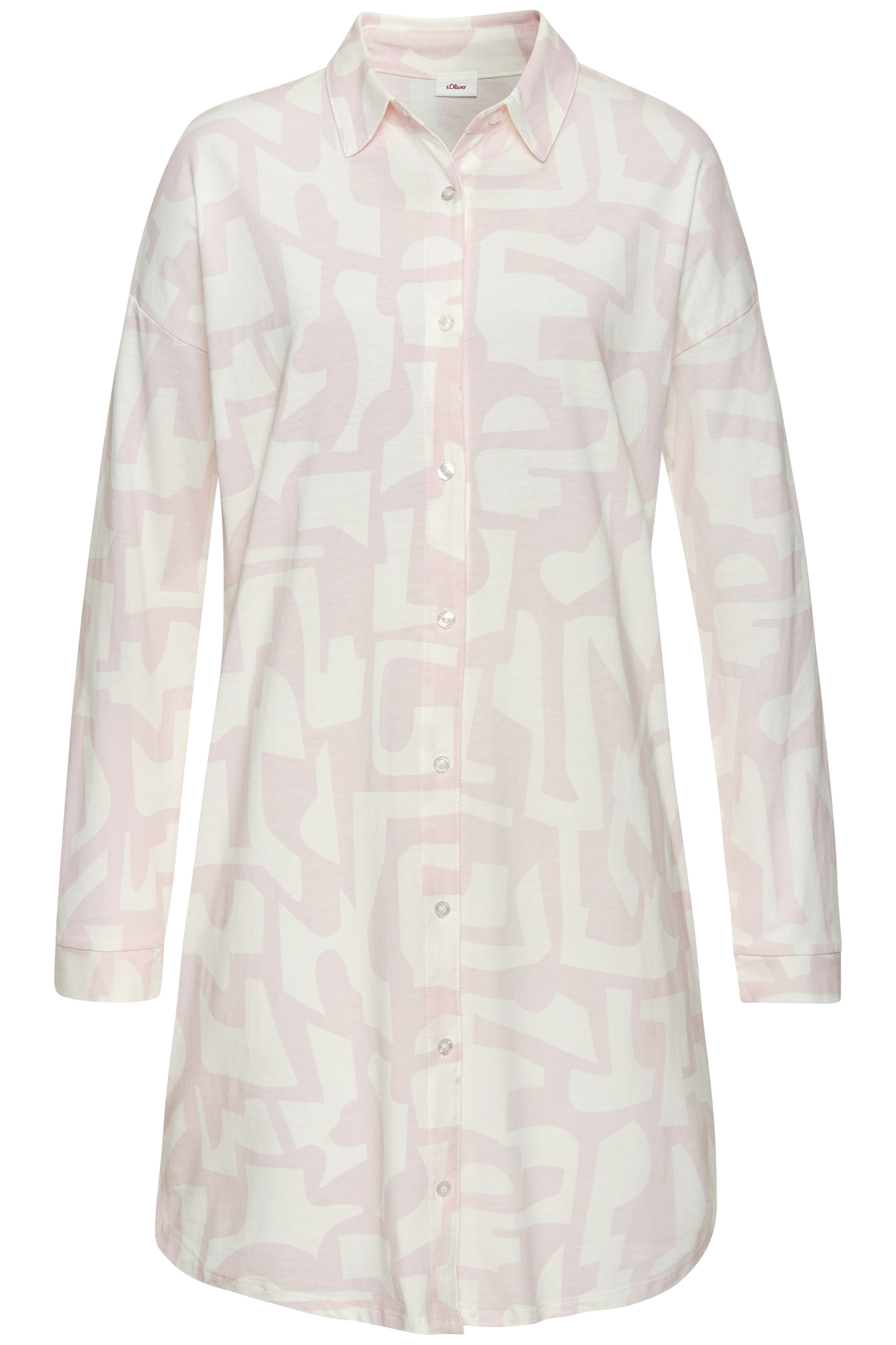 Nachthemd S.OLIVER, Damen, Gr. 40/42, N-Gr, rosa (rosa, weiß gemustert), Single Jersey, Obermaterial: 50% Baumwolle, 50% Viskose, lässig geschnitten ca. Mitte Oberschenkel, V-Ausschnitt, 1-Knopf-Manschette, Kleider Nachthemd, mit grafischem Print
