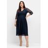 Cocktailkleid SHEEGO "Große Größen", Damen, Gr. 50, Normalgrößen, blau (nachtblau), Obermaterial: 100% Polyamid;Futter: 100% Polyester, unifarben, elegant, figurumspielend wadenlang, V-Ausschnitt, 3/4-Ärmel, Kleider Partykleid, aus floraler Spitze,...