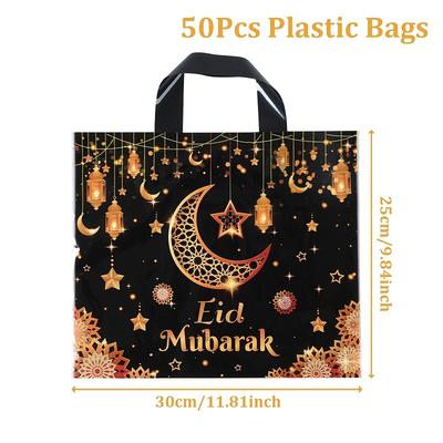 TEMU 25/50 Pack Plastic Gift Bags - Black & , Lantern & - Festive Handbags For Ramadan, Eid Al-fitr & Eid Celebrations - Party Supplies & Kareem Packing Bags Image