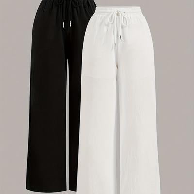 TEMU Women's Fashion Elegant Straight Leg Pants, Solid Color, Spring/summer/fall Season, Adult Casual Attire Image