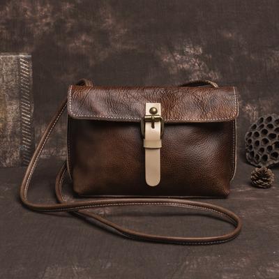 TEMU Retro Style Women', Top Layer Cowhide Casual Versatile Crossbody Bag, Handmade Tree Cream Genuine Leather Small Bag, European And Soft Shoulder Bag Image