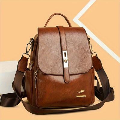 TEMU Vintage Anti-theft Backpack Wallet, College Style School Bag For Women, Casual Travel Commuter Backpack With , Solid Color, Zipper Closure, Polyester , Paint - Dark Brown Image
