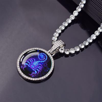 TEMU 1pc 12 Zodiac Signs Necklaces Aries Scorpio Leo Virgo Pisces Capricorn Glass Dome Rhinestone Pendant Chains Necklace For Men And Women Astrology Fashion Jewelry Birthday Gift Image
