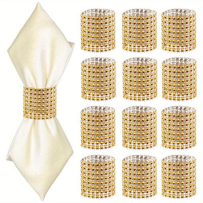 TEMU 50pcs Luxurious Golden Napkin Rings With Sparkling Rhinestones, Elegant - & Dinner Decor, Plastic, Bling Napkin Rings Image