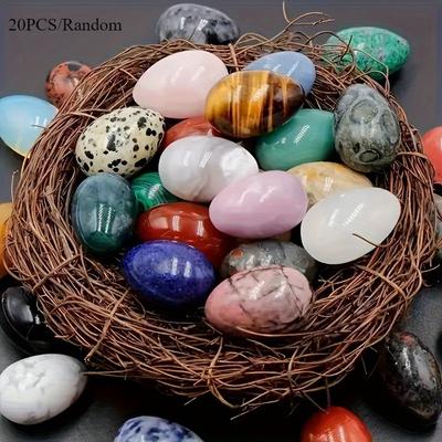 TEMU 20pcs/10pcs/set Natural Tiger Eye Stone Egg Shaped Stone Easter Ornament Natural Stones Random Egg Shaped Crafts Diy Home Decoration 5pcs/set Desktop Ornament Image