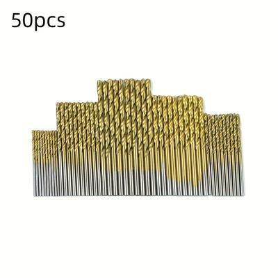 TEMU 50pcs Titanium Coated Steel Drill Bit Set With Hexagonal Shaft, Straight Spiral, Circular Shaft Twist Drill Bit, Used For Metal, Wood, Plastic Image