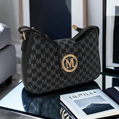 TEMU Chic Women's Crossbody Bag - Sleek Black With Golden-tone Clasp, Zipper Closure, Polyester Lined, Occasion-ready, Casual |golden Accent| Purse Image