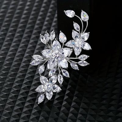 TEMU Elegant Brooch Pin - Luxurious Synthetic Zirconia, Suits & Dresses, Ideal For Business Events & Celebrations Image
